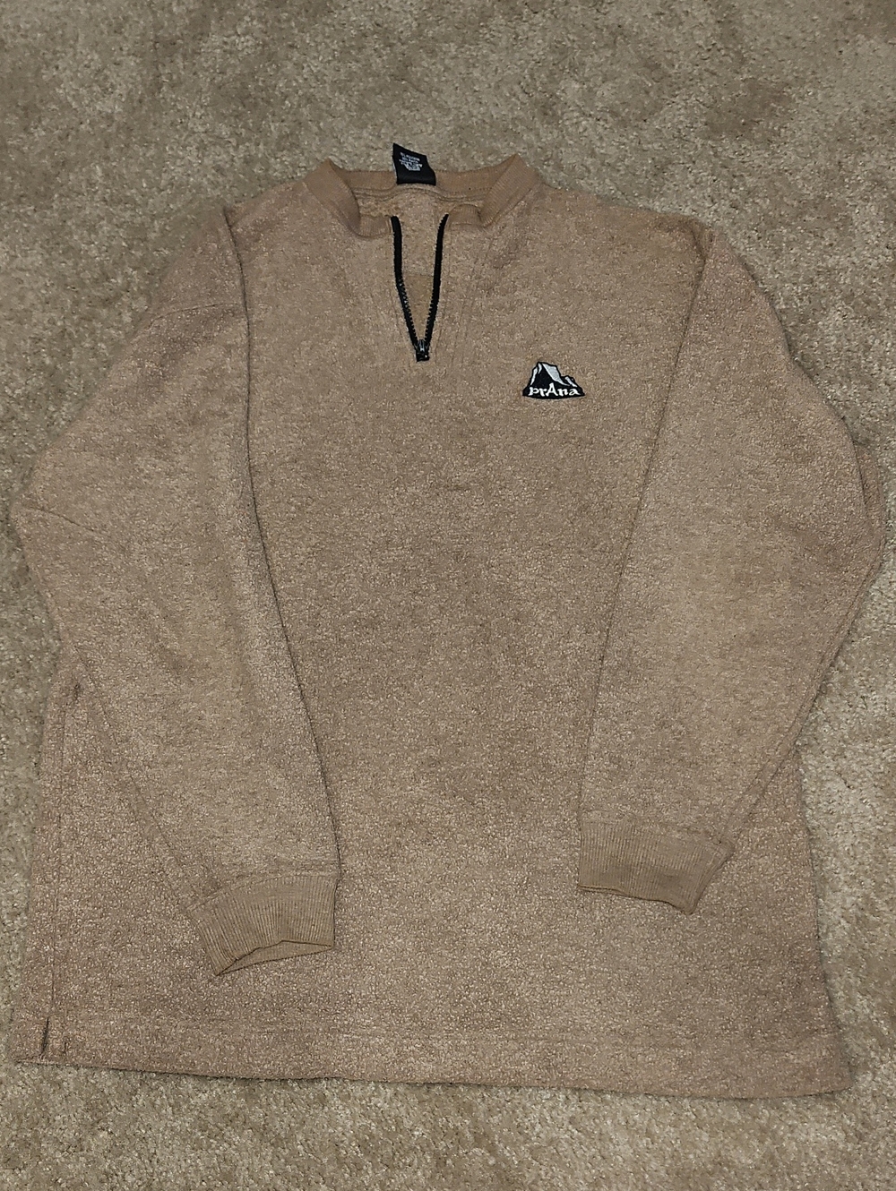 Prana Men's Zip-Neck Fleece Sweater in Tan
